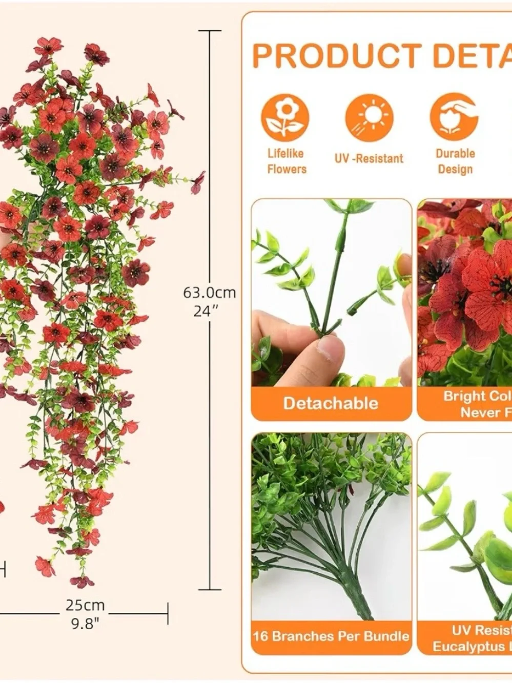 3 Packs of Artificial Daisy Hanging Flowers - Red, Brown and Green - 6 pieces